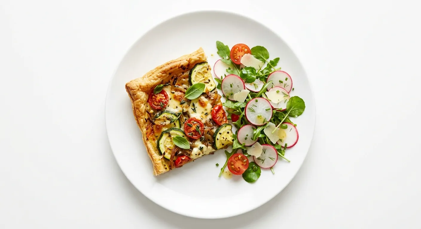 Zucchini and Tomato Tart with Radish Salad